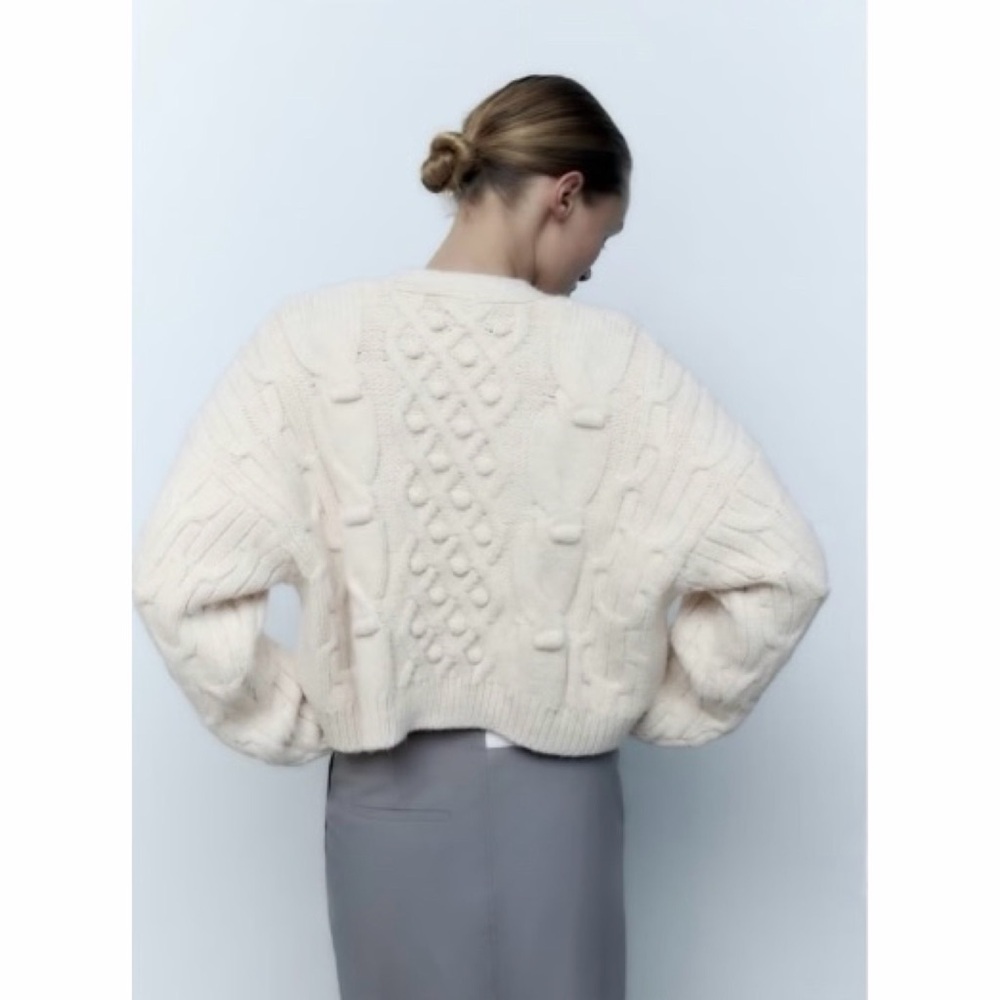 Zara Cream Cable Knit Cardigan - Picture 4 of 11